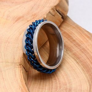 blue Spinner Chain Rings Stainless Steel Men's Band Size 9